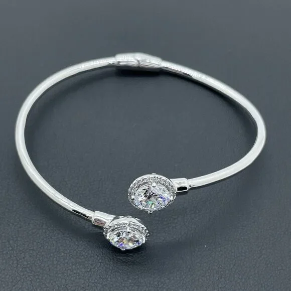 Bypass Bracelet Sterling Silver Simulated Diamonds Round Cut Absolute 4.28ctw - Picture 7 of 14